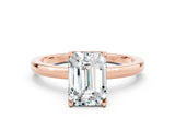 Rose gold Emerald Cut Moissanite Solitaire Ring with Thin Band and Prong Setting_24