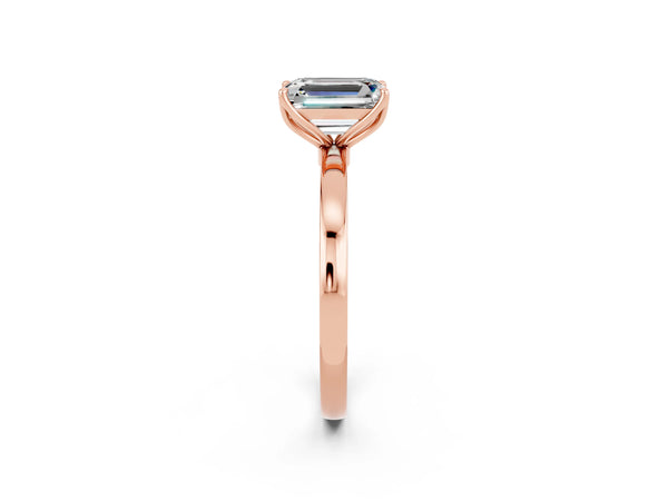 Rose gold Emerald Cut Moissanite Solitaire Ring with Thin Band and Prong Setting
