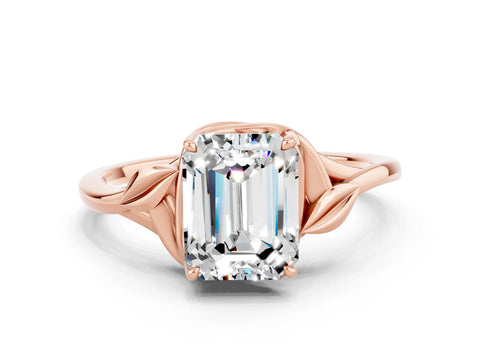 Rose gold Emerald Cut Moissanite Solitaire Ring with Twist Band and Four-Prong Setting_24