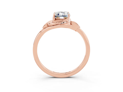 Rose gold Emerald Cut Moissanite Solitaire Ring with Twist Band and Four-Prong Setting_27