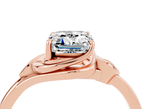 Rose gold Emerald Cut Moissanite Solitaire Ring with Twist Band and Four-Prong Setting_28