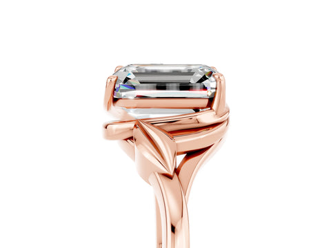 Rose gold Emerald Cut Moissanite Solitaire Ring with Twist Band and Four-Prong Setting_29