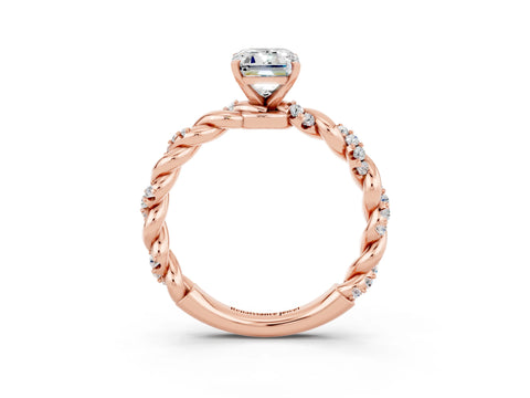 Rose gold Emerald Cut Moissanite Solitaire Ring with Twisted Band and Pavé Accents_3
