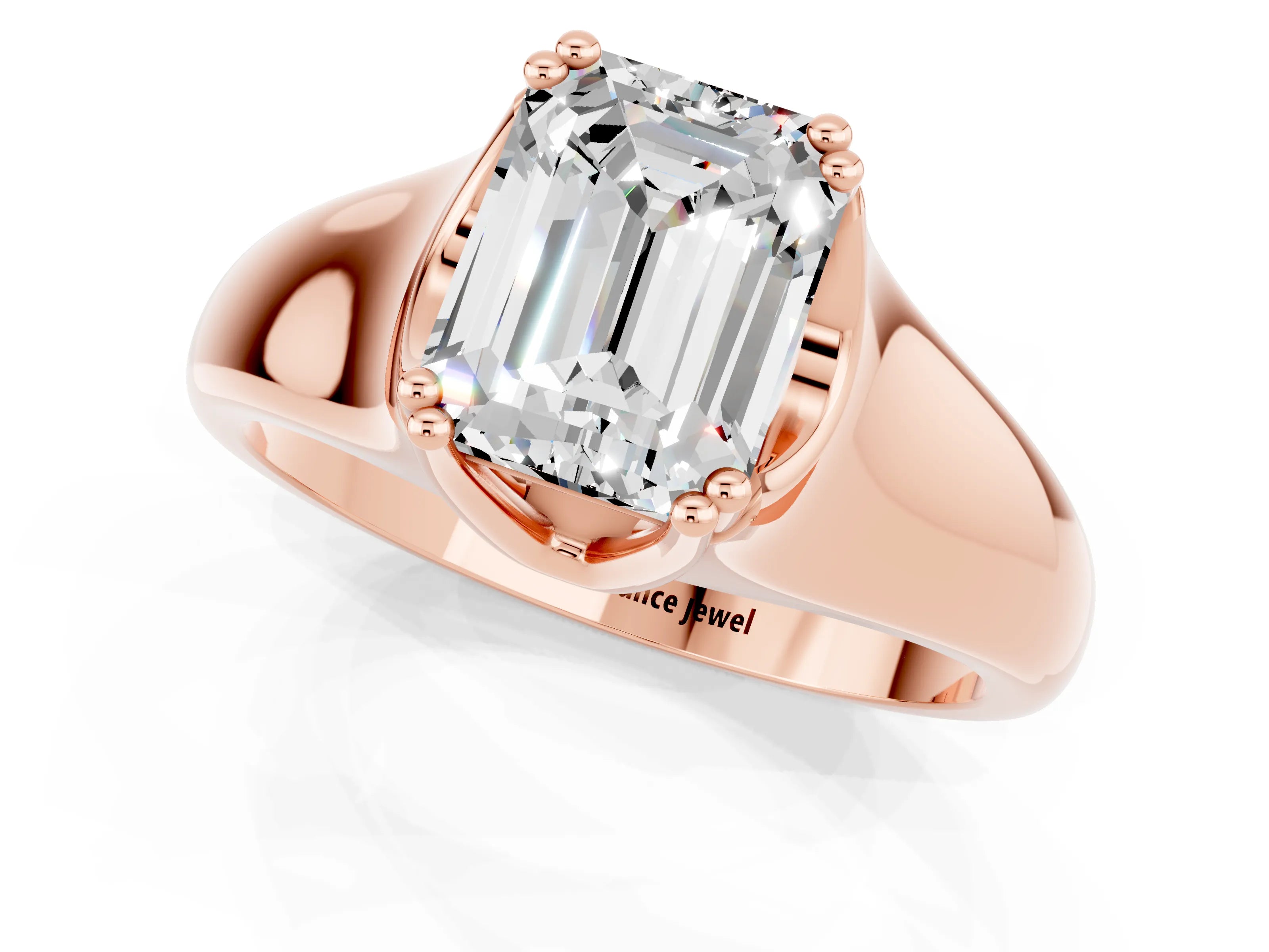 Rose gold Emerald Cut Moissanite Solitaire Ring with Wide Band and Prong Setting_1
