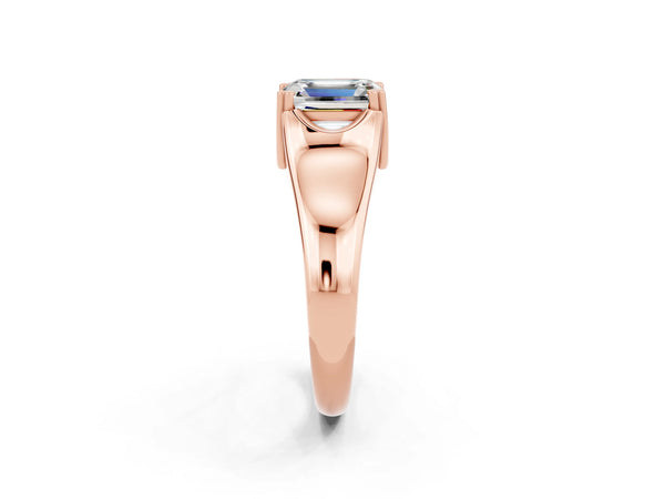 Rose gold Emerald Cut Moissanite Solitaire Ring with Wide Band and Prong Setting