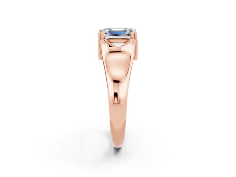 Rose gold Emerald Cut Moissanite Solitaire Ring with Wide Band and Prong Setting_2