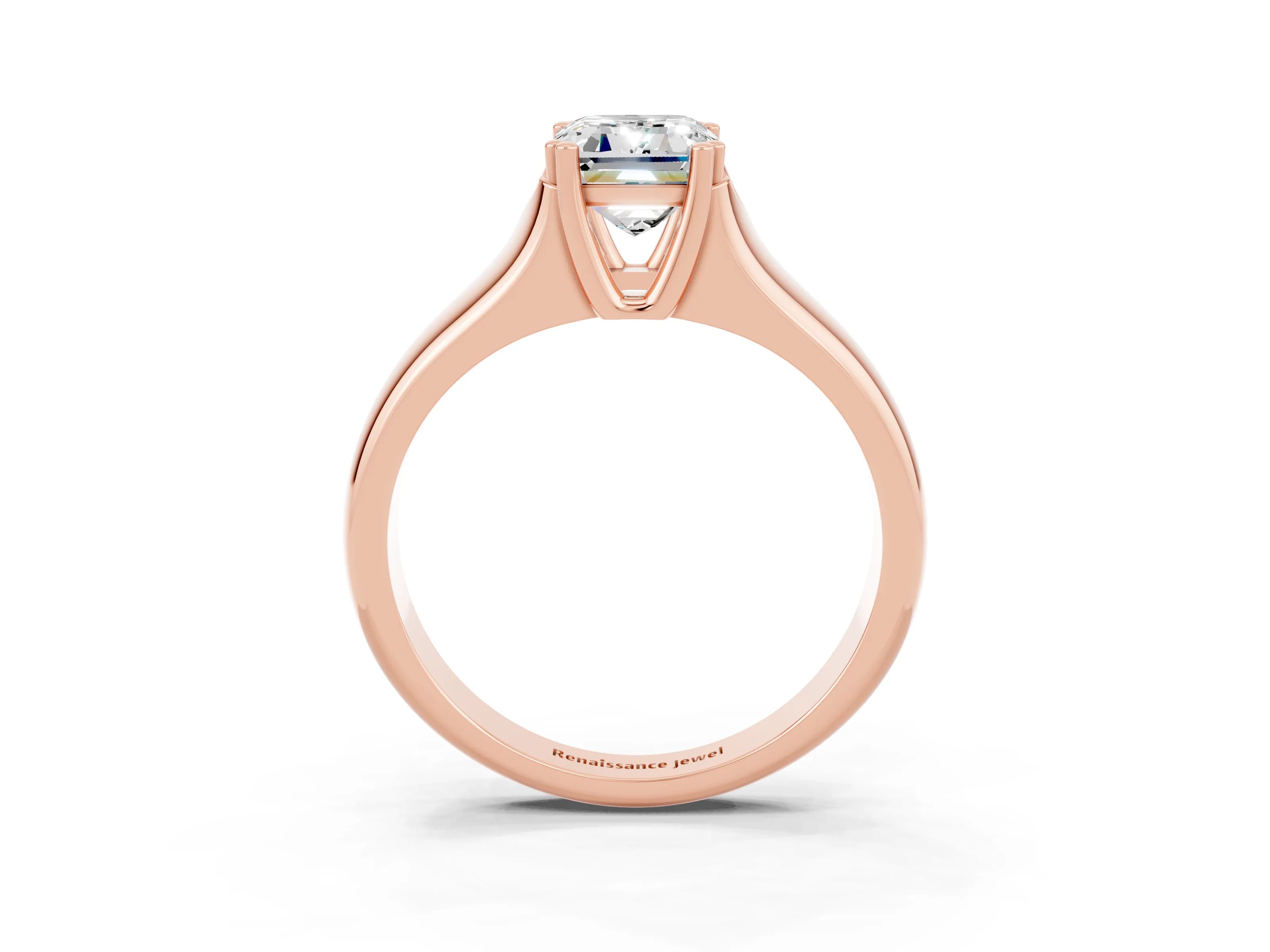 Rose gold Emerald Cut Moissanite Solitaire Ring with Wide Band and Prong Setting_3