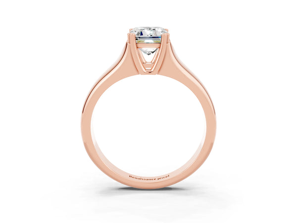 Rose gold Emerald Cut Moissanite Solitaire Ring with Wide Band and Prong Setting