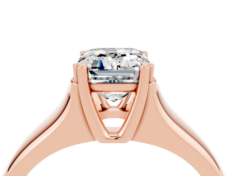 Rose gold Emerald Cut Moissanite Solitaire Ring with Wide Band and Prong Setting_4