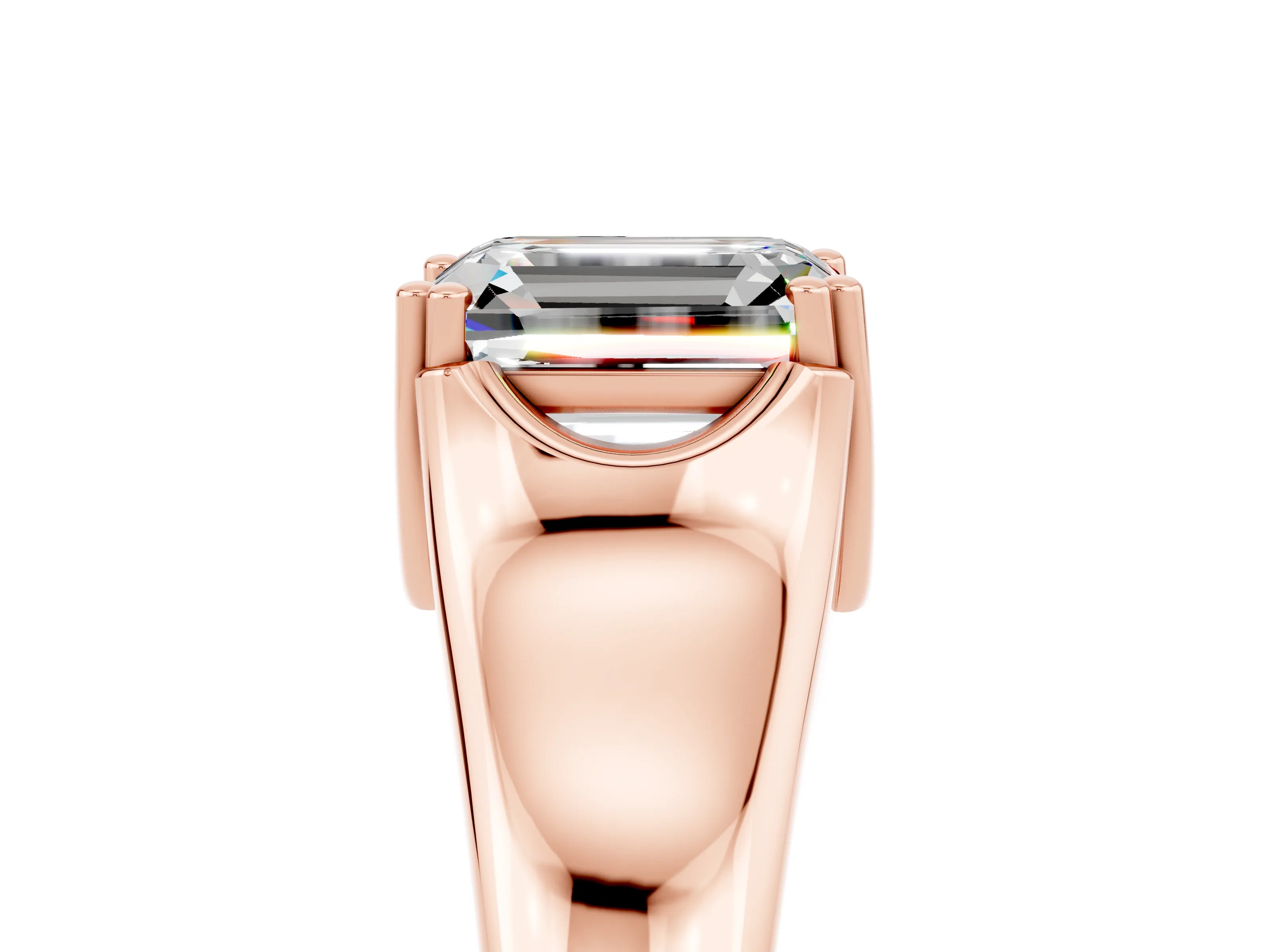Rose gold Emerald Cut Moissanite Solitaire Ring with Wide Band and Prong Setting_5