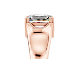 Rose gold Emerald Cut Moissanite Solitaire Ring with Wide Band and Prong Setting_5
