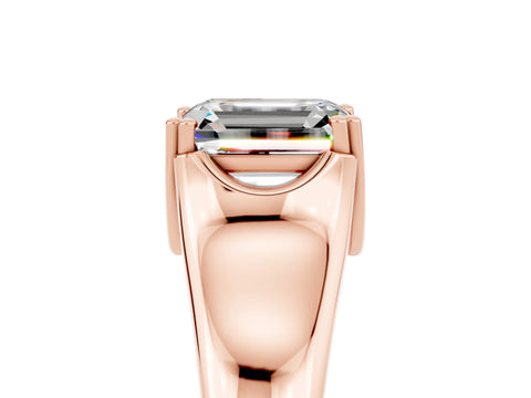 Rose gold Emerald Cut Moissanite Solitaire Ring with Wide Band and Prong Setting_5