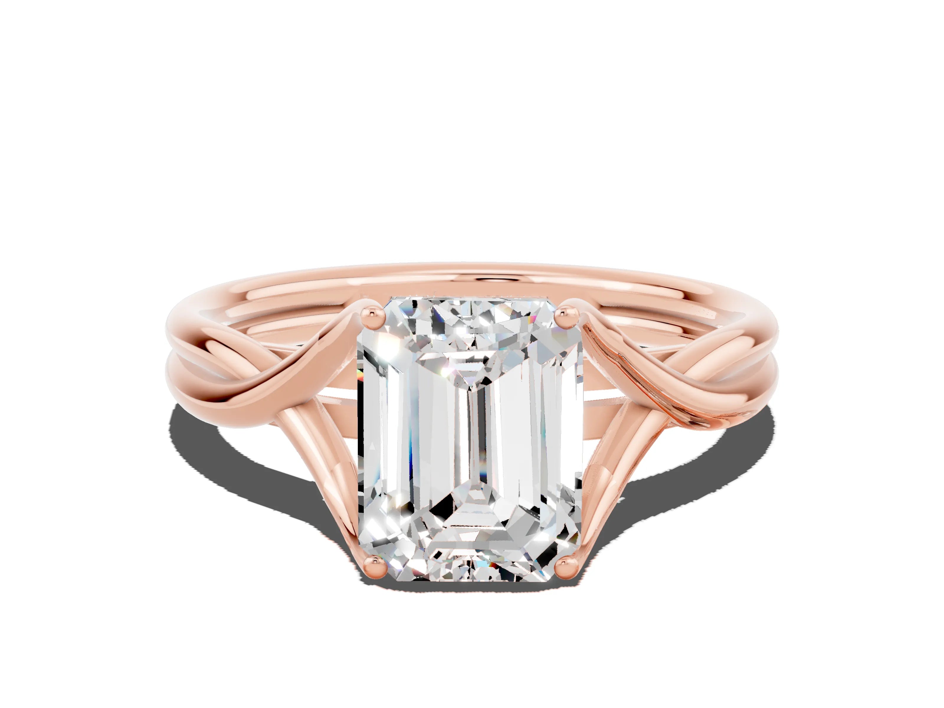 Rose gold Emerald Cut Moissanite Solitaire Twist Band Prong Setting Ring_48