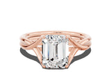 Rose gold Emerald Cut Moissanite Solitaire Twist Band Prong Setting Ring_48