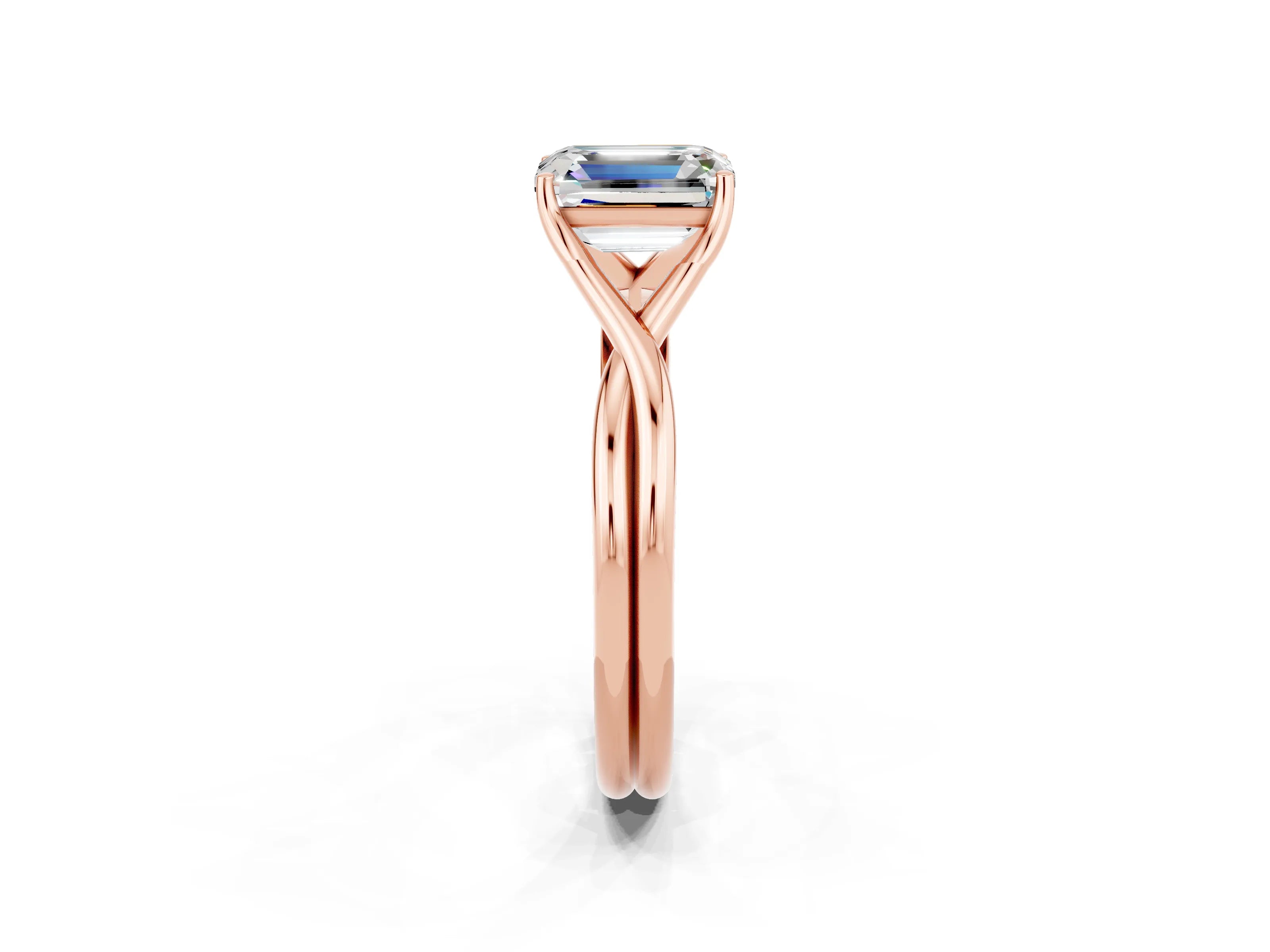Rose gold Emerald Cut Moissanite Solitaire Twist Band Prong Setting Ring_50