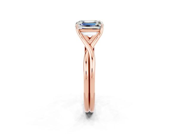 Rose gold Emerald Cut Moissanite Solitaire Twist Band Prong Setting Ring