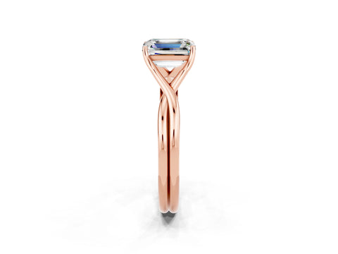 Rose gold Emerald Cut Moissanite Solitaire Twist Band Prong Setting Ring_50