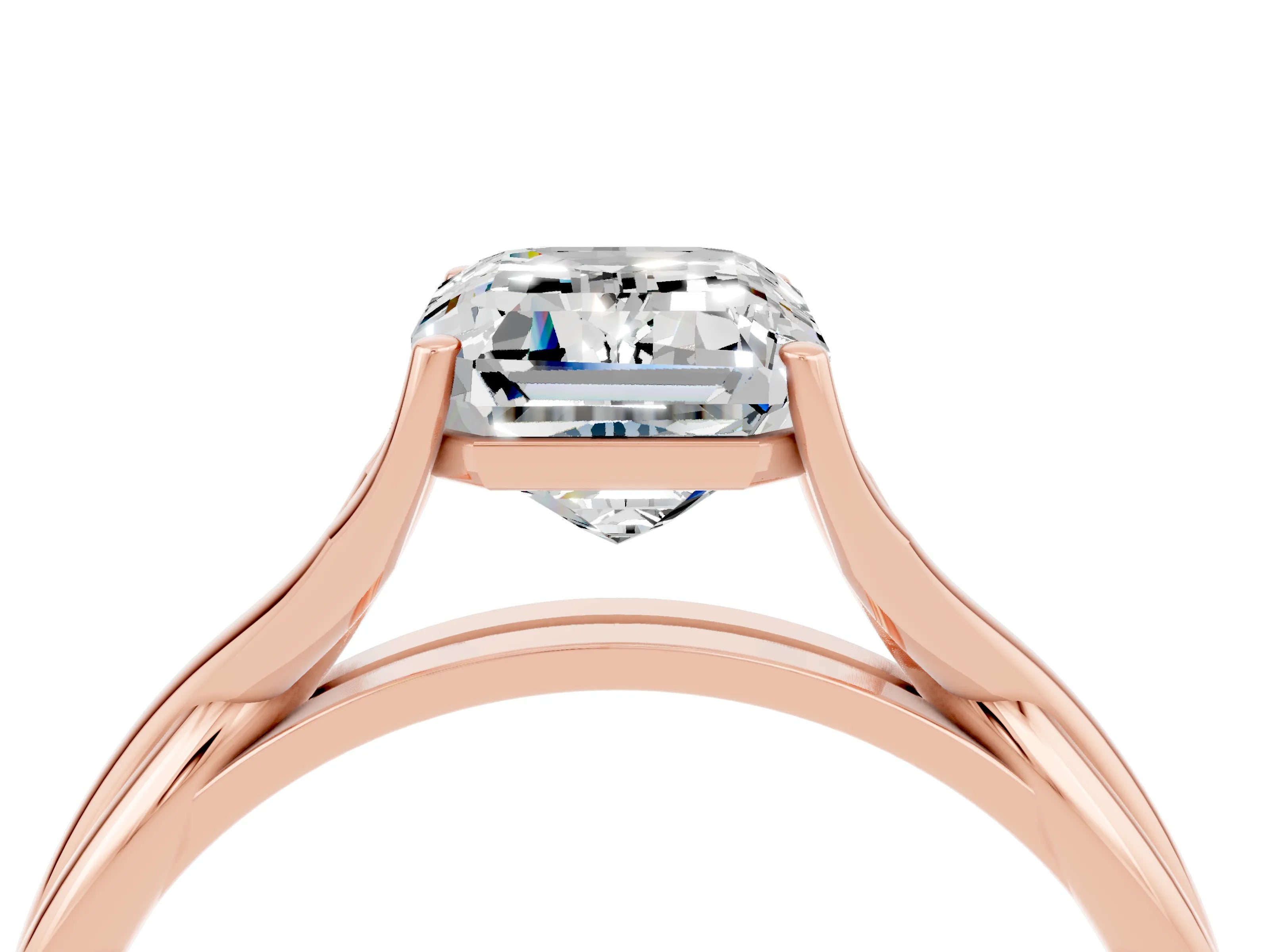 Rose gold Emerald Cut Moissanite Solitaire Twist Band Prong Setting Ring_52