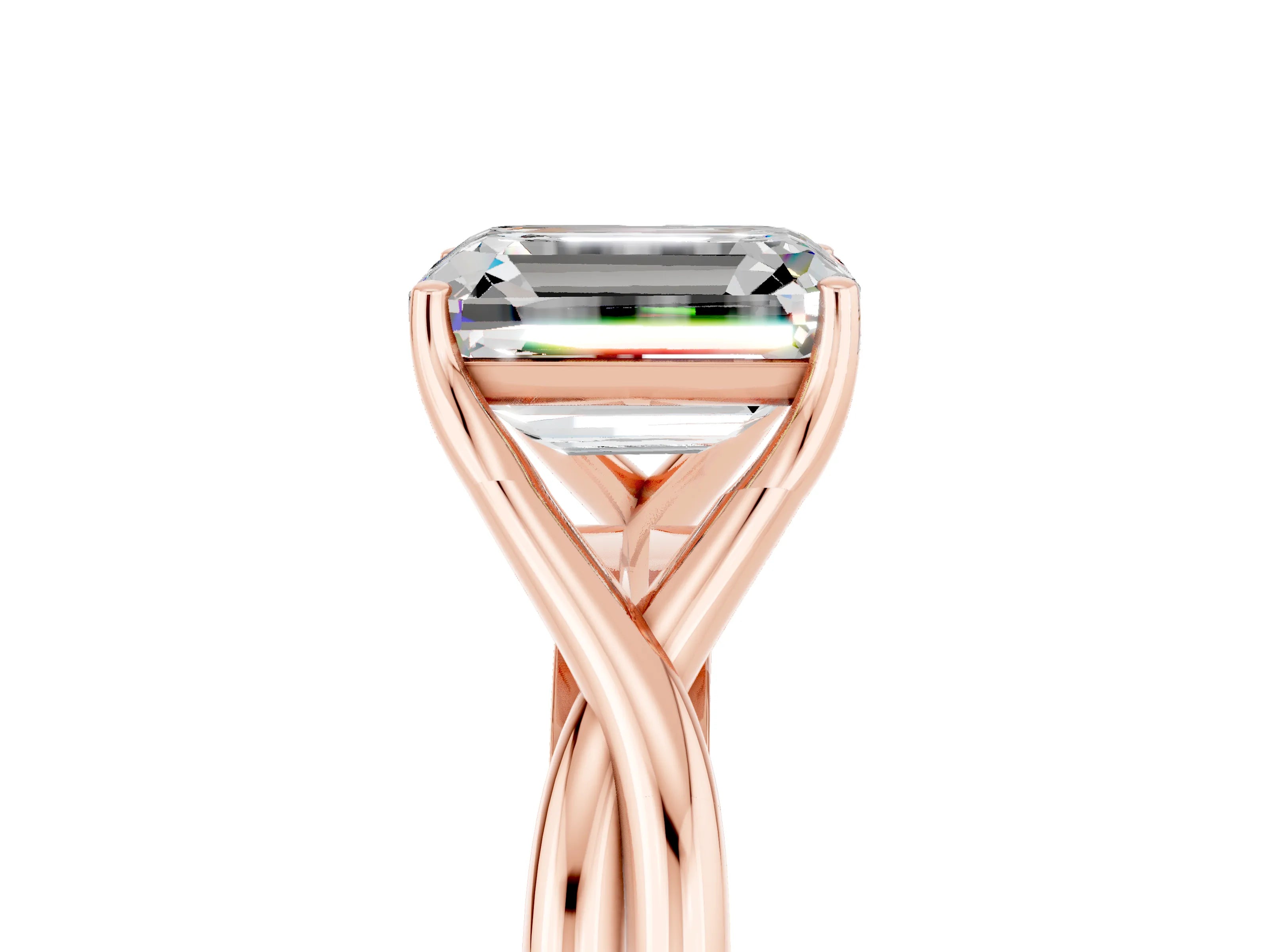 Rose gold Emerald Cut Moissanite Solitaire Twist Band Prong Setting Ring_53