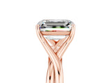 Rose gold Emerald Cut Moissanite Solitaire Twist Band Prong Setting Ring_53