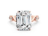 Rose gold Emerald Cut Moissanite Solitaire Twisted Band with Round  Accents and Prong Setting_12