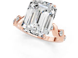 Rose gold Emerald Cut Moissanite Solitaire Twisted Band with Round  Accents and Prong Setting_13