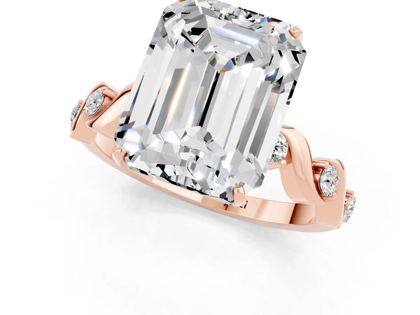 Rose gold Emerald Cut Moissanite Solitaire Twisted Band with Round  Accents and Prong Setting