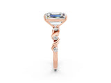 Rose gold Emerald Cut Moissanite Solitaire Twisted Band with Round  Accents and Prong Setting_14