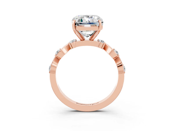 Rose gold Emerald Cut Moissanite Solitaire Twisted Band with Round  Accents and Prong Setting