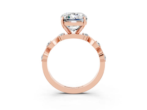 Rose gold Emerald Cut Moissanite Solitaire Twisted Band with Round  Accents and Prong Setting_15