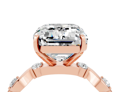 Rose gold Emerald Cut Moissanite Solitaire Twisted Band with Round  Accents and Prong Setting_16