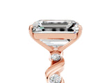 Rose gold Emerald Cut Moissanite Solitaire Twisted Band with Round  Accents and Prong Setting_17