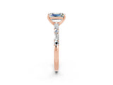 Rose gold Emerald Cut Moissanite Solitaire with Side Baguettes and Channel Set Band_2