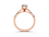 Rose gold Emerald Cut Moissanite Solitaire with Side Baguettes and Channel Set Band_3
