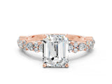 Rose gold Emerald Cut Moissanite Solitaire with Side Stones, Pave Band, Four-Prong Setting_48