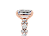 Rose gold Emerald Cut Moissanite Solitaire with Side Stones, Pave Band, Four-Prong Setting_53