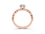 Rose gold Emerald Cut Moissanite Solitaire with Side Stones on a Pavé Band and Four-Prong Setting_3