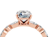 Rose gold Emerald Cut Moissanite Solitaire with Side Stones on a Pavé Band and Four-Prong Setting_4