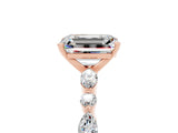 Rose gold Emerald Cut Moissanite Solitaire with Side Stones on a Pavé Band and Four-Prong Setting_5