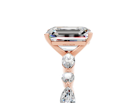 Rose gold Emerald Cut Moissanite Solitaire with Side Stones on a Pavé Band and Four-Prong Setting_5