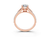Rose gold Emerald Cut Moissanite Split Shank Engagement Ring with Pavé Band_3