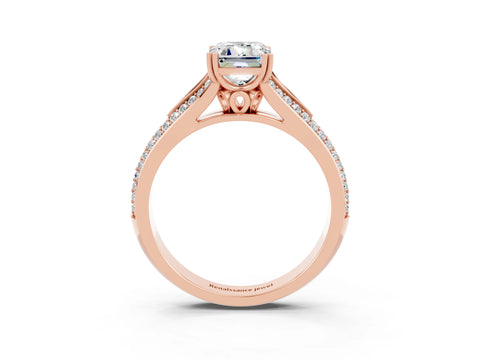 Rose gold Emerald Cut Moissanite Split Shank Engagement Ring with Pavé Band_3