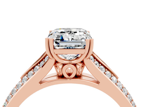 Rose gold Emerald Cut Moissanite Split Shank Engagement Ring with Pavé Band_4