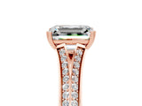 Rose gold Emerald Cut Moissanite Split Shank Engagement Ring with Pavé Band_5
