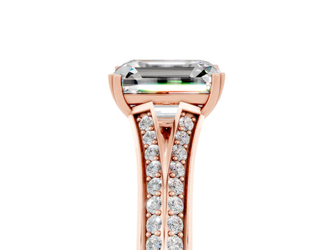 Rose gold Emerald Cut Moissanite Split Shank Engagement Ring with Pavé Band_5