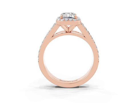 Rose gold Emerald Cut Moissanite Split Shank Halo Ring with Four-Prong Setting_15