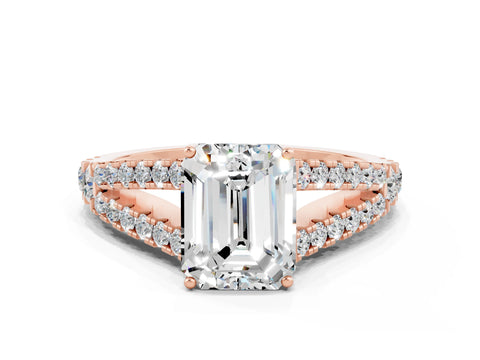 Rose gold Emerald Cut Moissanite Split Shank Pavé Engagement Ring with Four-Prong Setting_12