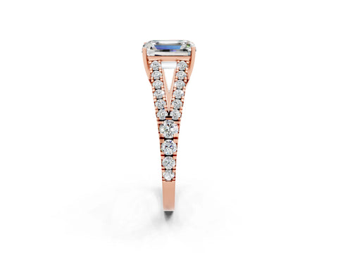 Rose gold Emerald Cut Moissanite Split Shank Pavé Engagement Ring with Four-Prong Setting_14