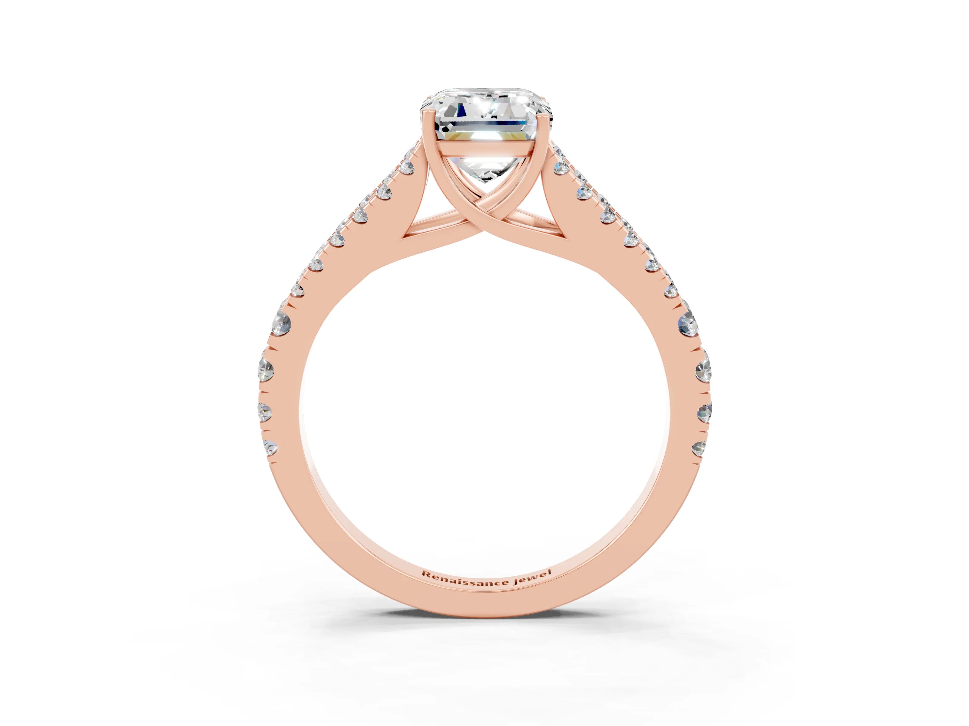 Rose gold Emerald Cut Moissanite Split Shank Pavé Engagement Ring with Four-Prong Setting_15