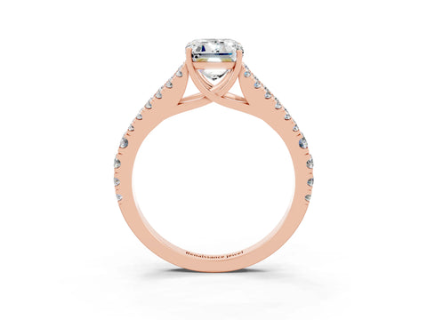 Rose gold Emerald Cut Moissanite Split Shank Pavé Engagement Ring with Four-Prong Setting_15